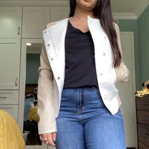 Asymmetrical white blazer jacket